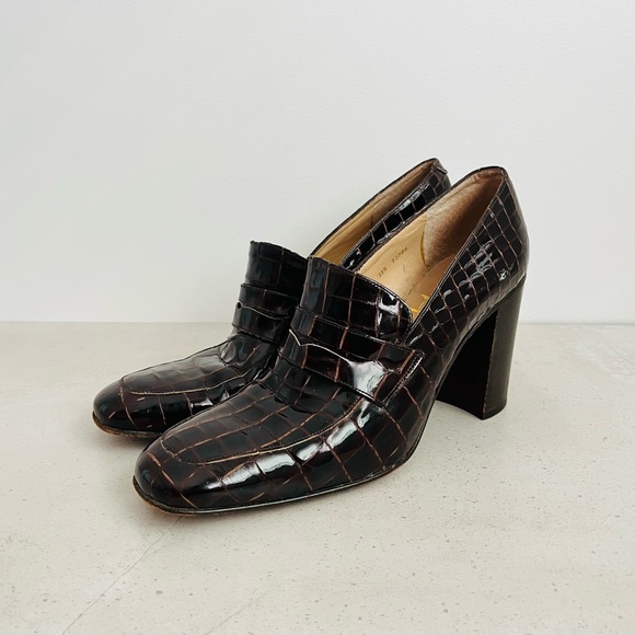 Vintage Free Lance Paris. Heeled Loafers in Dark Brown Shiny Leather - Picture 1 of 5
